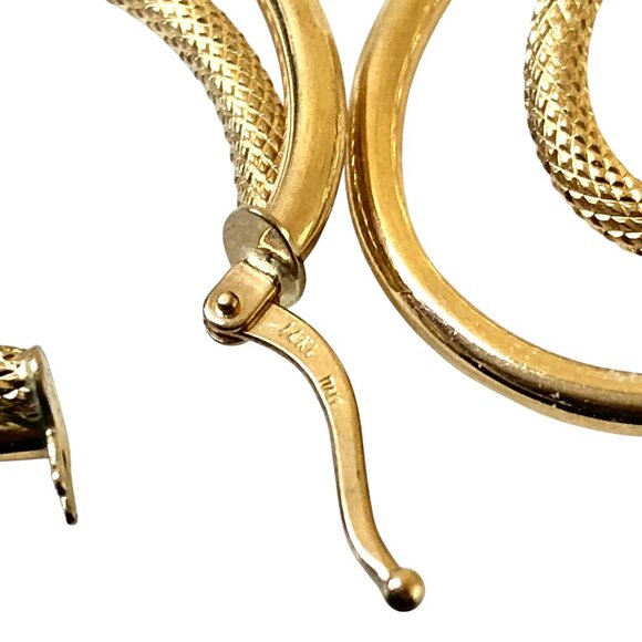 14K Yellow Gold Earrings Duble Hoops Italy 2.2 grams Leverback New - Picture 11 of 15